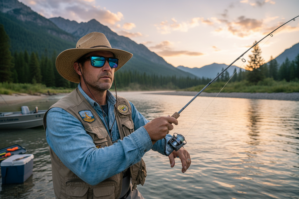 con la imagenes seleccionadas quiero que al hombres pescando le pongas las gafas de pesca de color azules